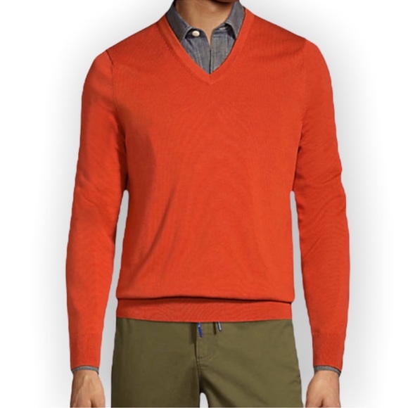 Lands' End Men's Orange Classic 100% Supima Cotton V-Neck Sweater Size M (38-40) - Picture 1 of 9
